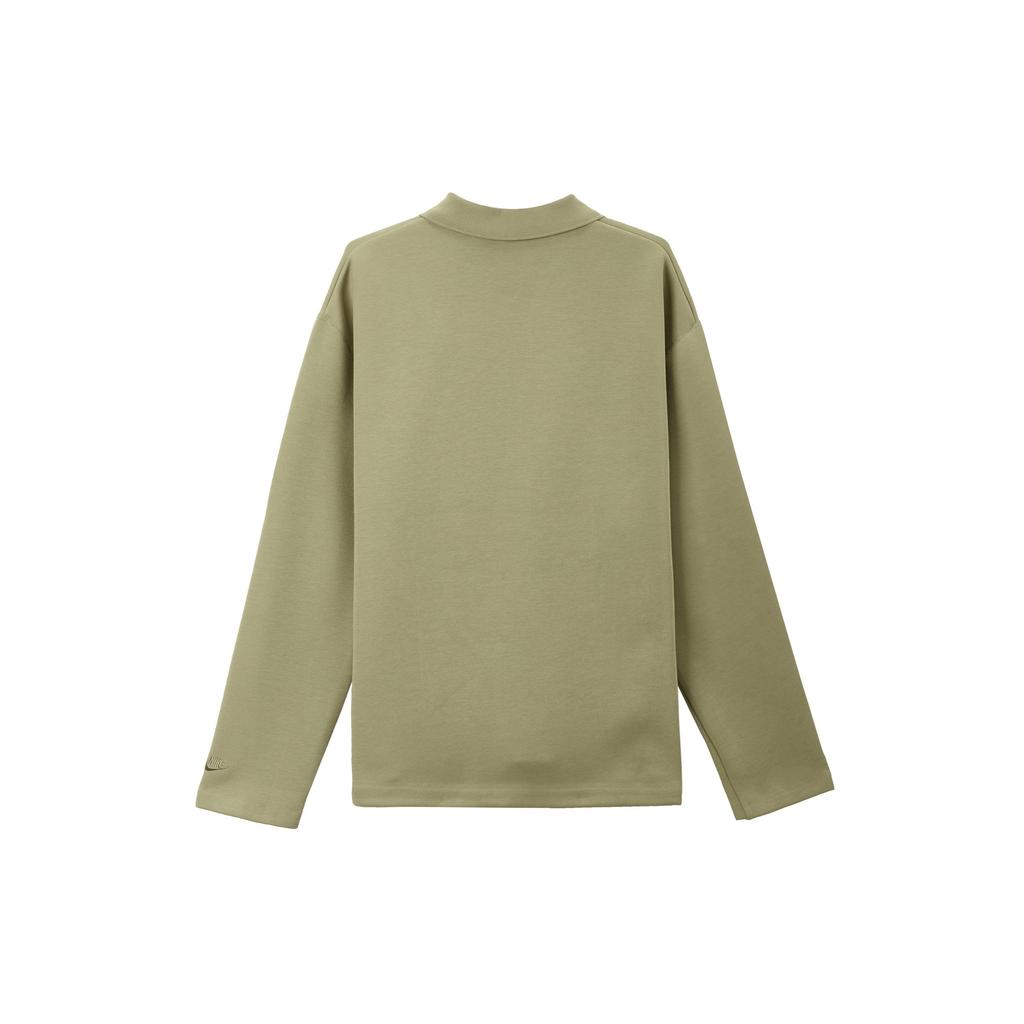 Nike Tech Fleece Переосмысленная Однотонная Свободного Кроя Рубашка-поло с Длинным Рукавом Мужские топы Оливково-зеленый FZ7571-276