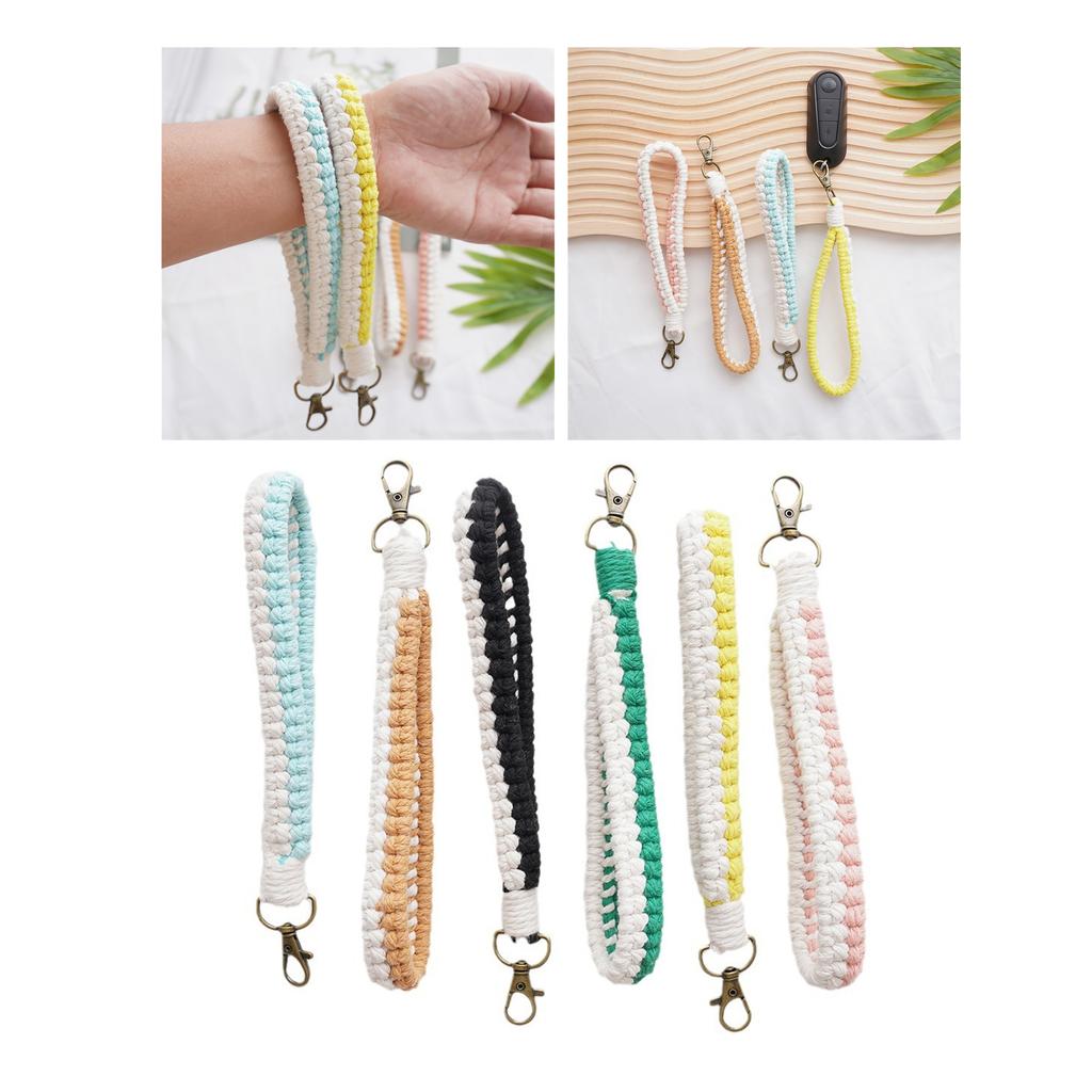 Handmade Cotton Rope Keychain Charm Colorful Braided Wristlet Keyring Soft Woven Key Rings Accessory for Men and Women