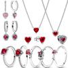 New 925 Silver Charm Sparkling Red Heart Halo Bead Fit Red Heart Necklace For Women G Ift Fine Jewelry Diy