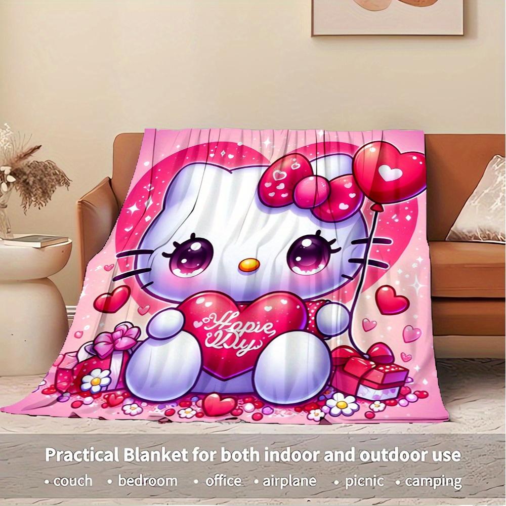 1pc pcs Hello Kitty Valentine's Day Heart Balloon Flannel Blanket - Seasonal Home Decor, Soft and Comfortable, Suitable for All Ages, Machin