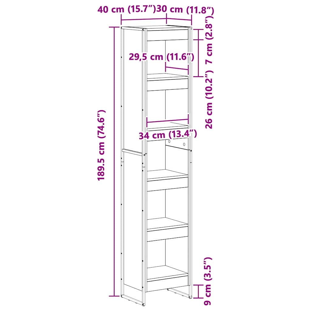 Vintage Wood Bookshelf 40 x 30 x 189.5 cm Engineered Wood