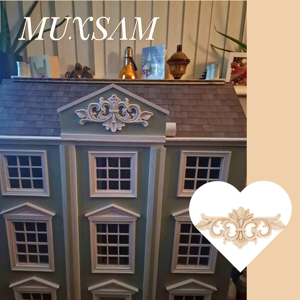 Wood Appliques Decorative Center Carved Onlays, Unpainted Flower Carved Ornament Decals for Door Fireplace Mirror Wall Cabinet Dresser Mantel Bed