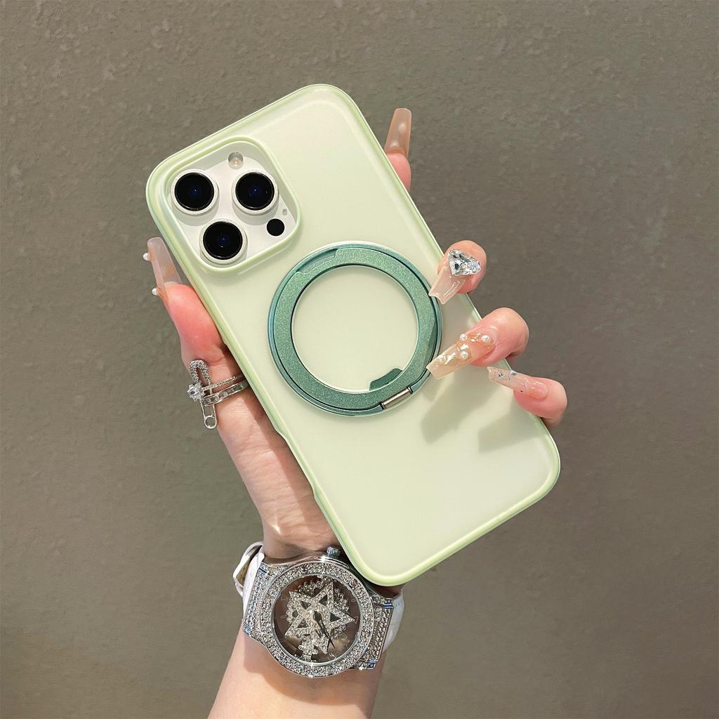 For iPhone 15 Pro Max Magnetic Case PC+TPU Kickstand Phone Back Cover