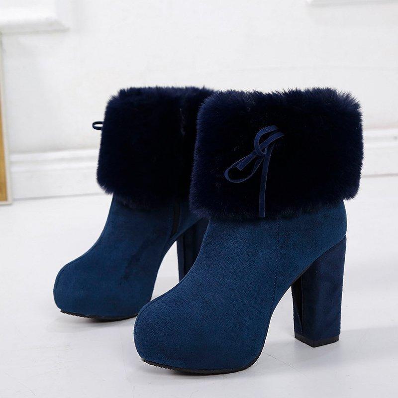 2024 Осень/Зима Новые Сапоги на толстом каблуке, повседневная мода, замша, перевернутый бархат, теплая женская обувь