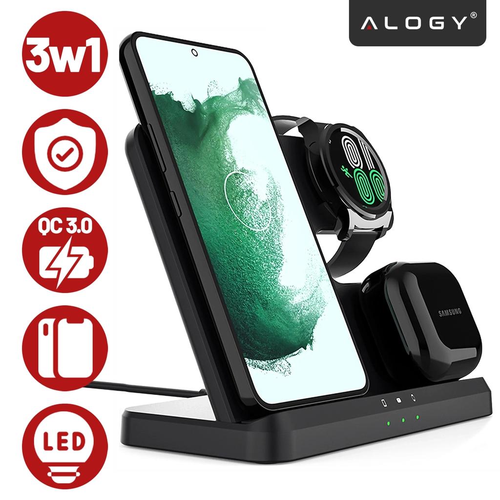 3-in-1 Qi 3.0 Wireless Inductive Charger Fast for Samsung S22 S23 S24 S25 Galaxy Watch Buds Station Black