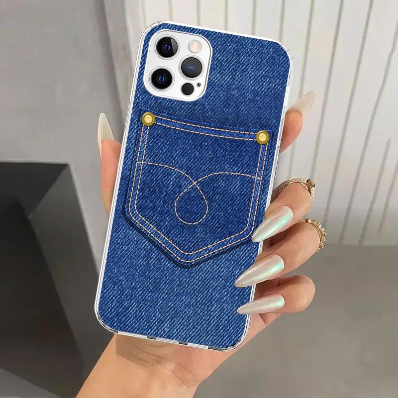 Джинсовый Ковбойский Деним Печатный Чехол для Телефона для Iphone 17 Air 16 15 Plus 14 13 Mini 12 11 Pro Max 16E 7 8 SE 2020 Мягкий Funda Принт Она