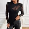 Женские сексуальные черные кружевные лоскутные топы с неровным вырезом футболки Универсальные предметы гардероба Модные вещи Рубашка