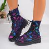 Осенние женские сапоги с принтом на Хэллоуин, ботильоны с тыквой и летучей мышью ко Дню всех святых, готическая обувь, модные сапоги на платформе и каблуке со шнуровкой для верховой езды