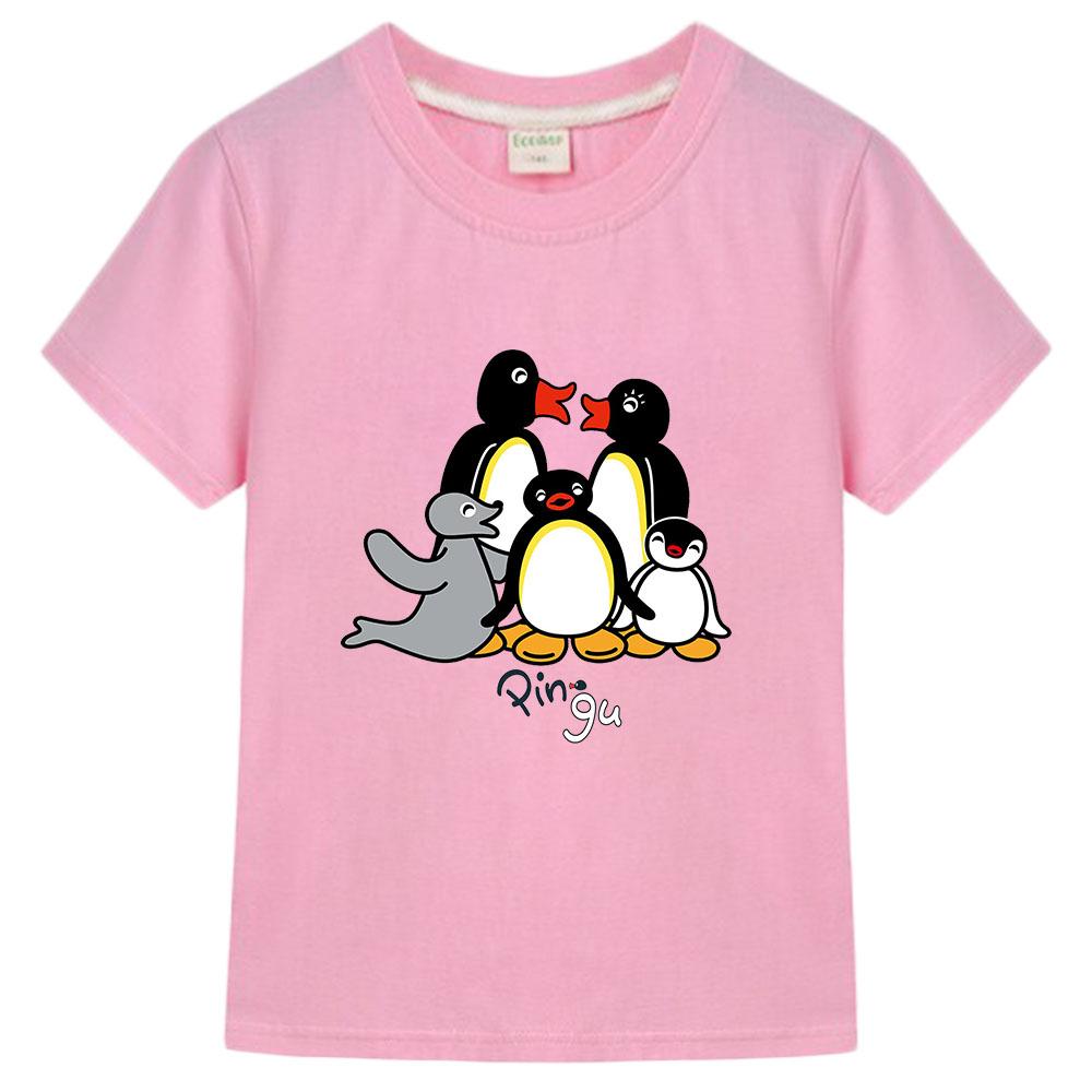 Pingu Summer 100% Cotton T-shirt Kawaii Boys Cartoon Print Tees Girls Kids O-neck Clothing Sports Fashion Tops Manga Short Sleeves summer clothes