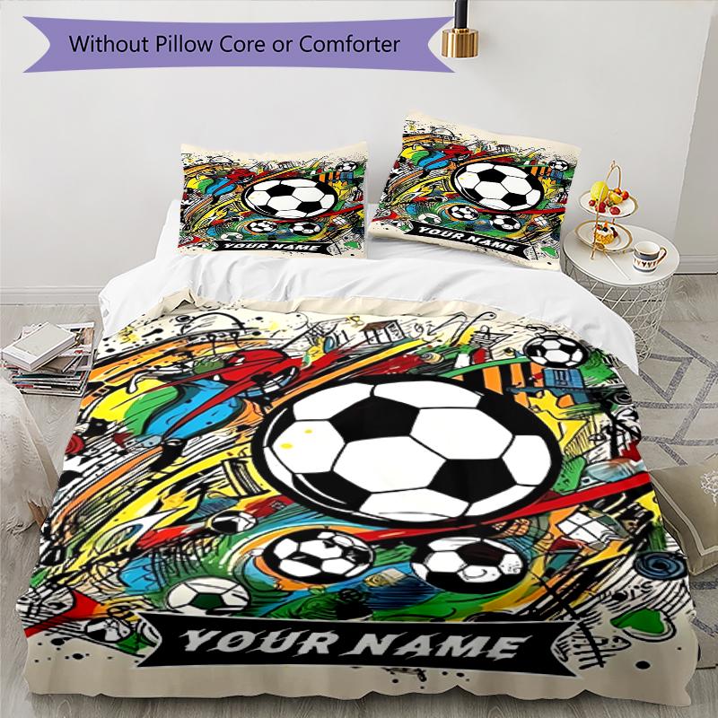 3PC Custom Name Soccer Art Bedding Set Duvet Cover Closure Includes 1 Duvet Cover & 2 Pillowcases for Bedroom