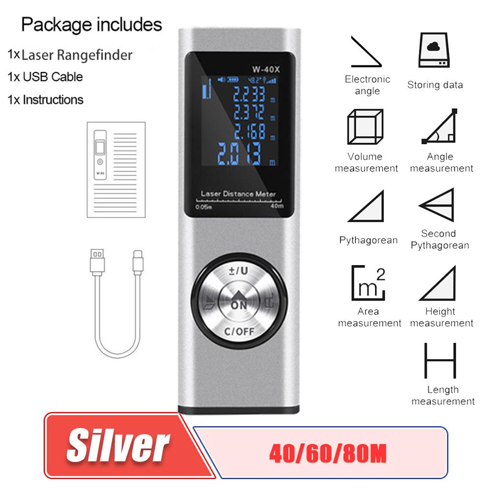 Мини-лазерный дальномер 40/60/80 м, портативный телеметр, диаметр, умный цифровой лазерный дальномер, зарядный лазерный дальномер