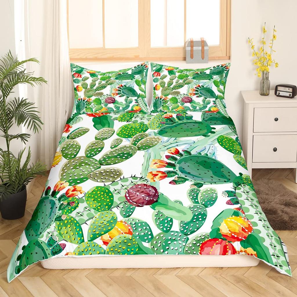 Комплект постельного белья с тропическим ботаническим рисунком, наброском луковичного кактуса, рисунком, пододеяльником, милыми пустынными растениями, пододеяльником с цветочным узором