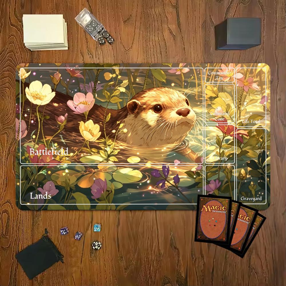 Cute Otter Pond Wildflower Gaming Mouse Pad Playmat Tcg Office Desk Mat For Work Game Pc Laptop Rug Carpet Mousepad