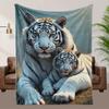 Luxurious White Tiger Print Fleece Blanket - Ultra-Soft  Polyester All-Season Bedspread with HD Digital Tiger Design, Plush