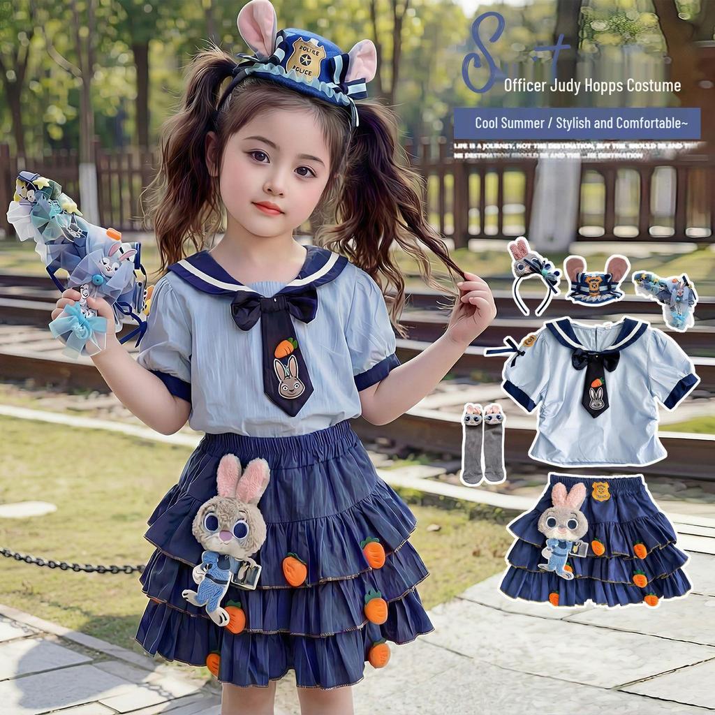Judy Hopps Police Officer Kids' Cosplay Outfit - Summer Dress Set with Skirt
