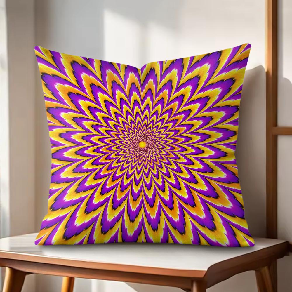 Optical Illusion Circular Radial Cushion Cover Natural Linen Organic Fabric DoubleSided Printing Couch Pillow Covers Home Decor