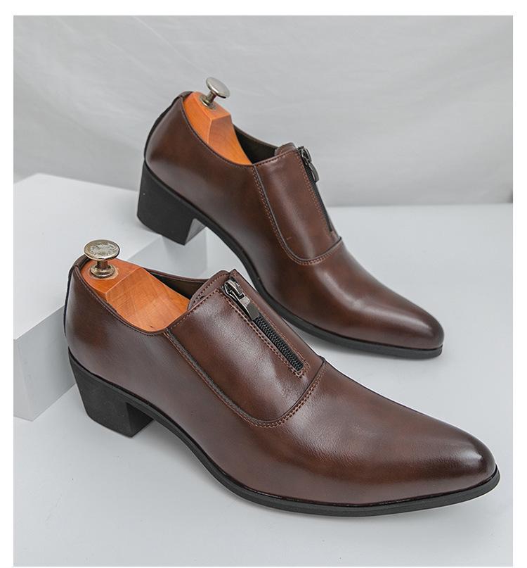 Мужские Formal High Heel Leather Shoes Большого Размера - Увеличивающие Рост Туфли-лодочки с Острым Носом для Деловых Встреч, Свадеб и Банкетов.