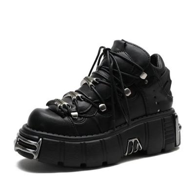 Мода 6 см Зимние Панк Кроссовки Осень Женская Обувь из Натуральной Кожи Платформа Мотоциклетная Обувь Готика Металлический Декор Массивные Кроссовки Женские