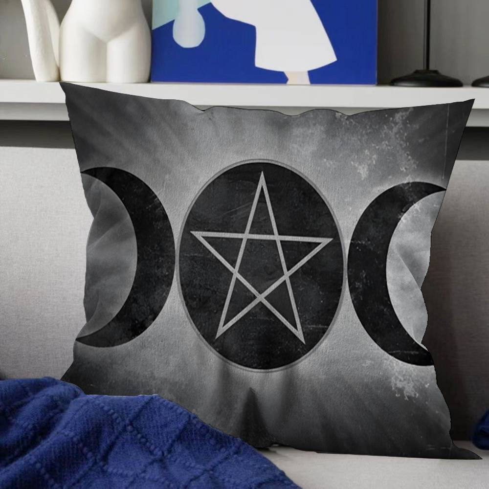 Witch Sun Moon Pentagram Pillow Covers Cartoon Sofa Decorative Home Double-sided Printing Short Plush Cute Cushion Cover