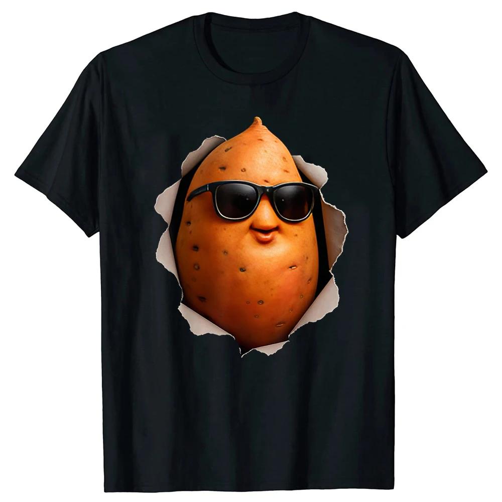 Cool Sweet Potato Wearing Sunglasses Ripping Through Black TShirt Graphic Tee Unisex Women