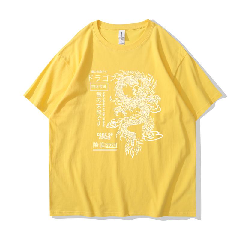 Anime Men Japanese Writing Dragon Graphic Y2k T-ShirtT-shirts White 100% Cotton Short Sleeve O-Neck Tops Tees Shirts Styles 10