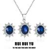 RUI RUI YU, 2 шт./компл., женские серьги с цирконом в форме подсолнуха + ожерелье с подвеской из сапфира