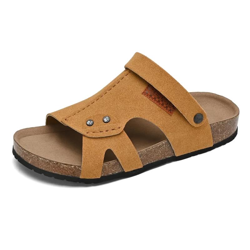 Мужские удобные повседневные сандалии для спальни, летние шлепанцы на плоской подошве, пробковые тапочки для мужчин, домашние шлепанцы с поддержкой свода стопы, zapatos