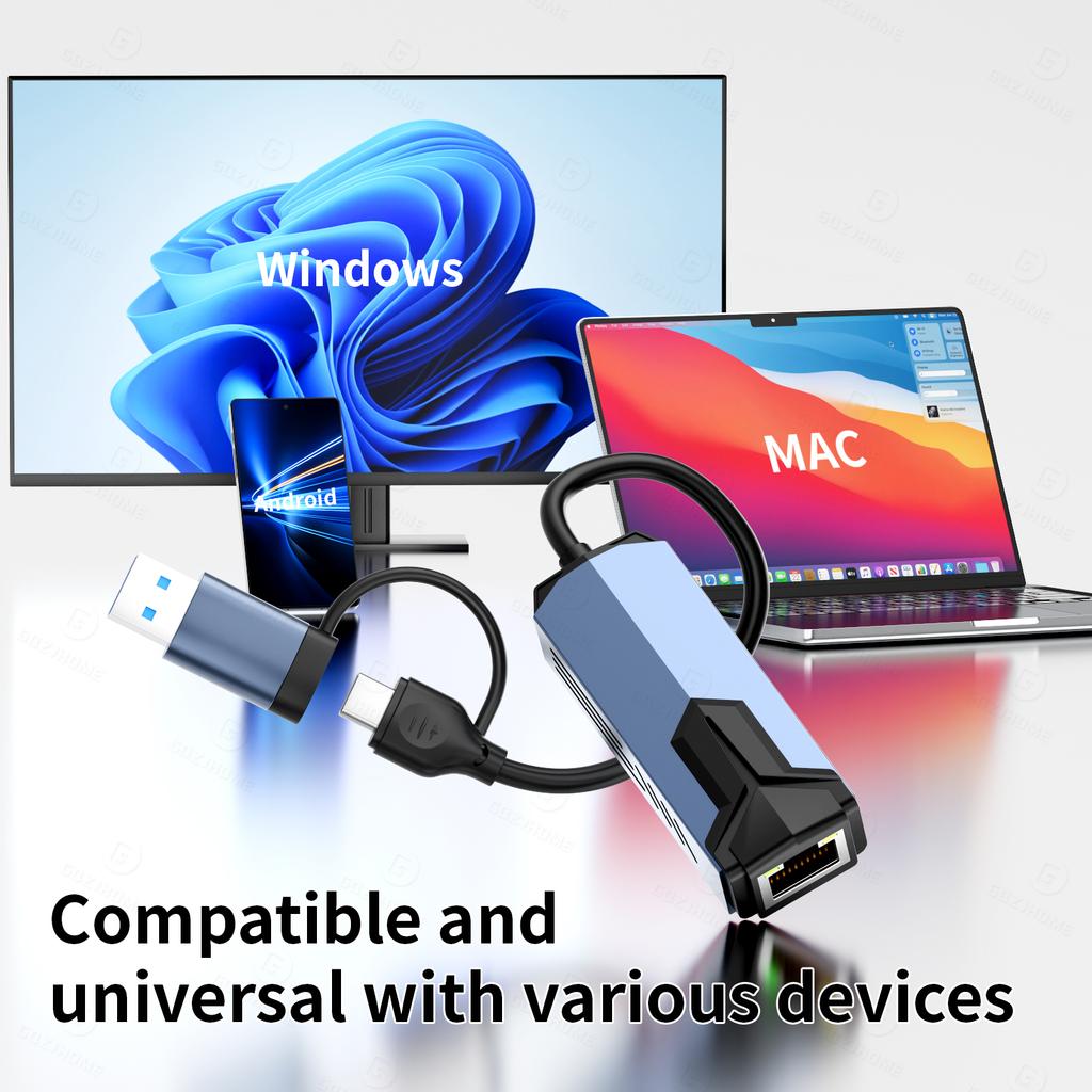 5000Mbps USB Network Card 5Gbps High Speed Wired Adapter USB3.0 Type-C to RJ45 Ethernet Converter HUB For MacBook Notebook PC 3