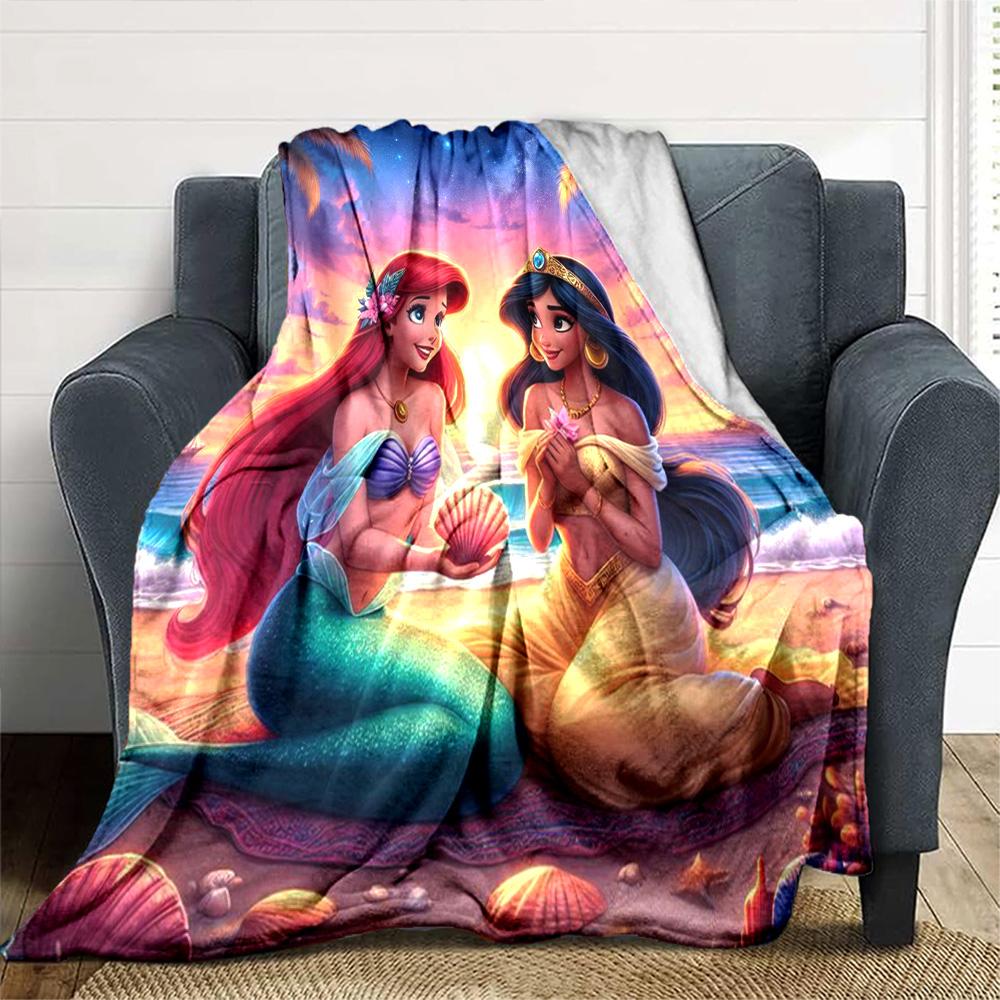 Mermaid Princess Adventure Flannel Blanket Super Soft Warm Cozy Blanket For Sofa Bed Office Travel Allseason Home Decor Gift
