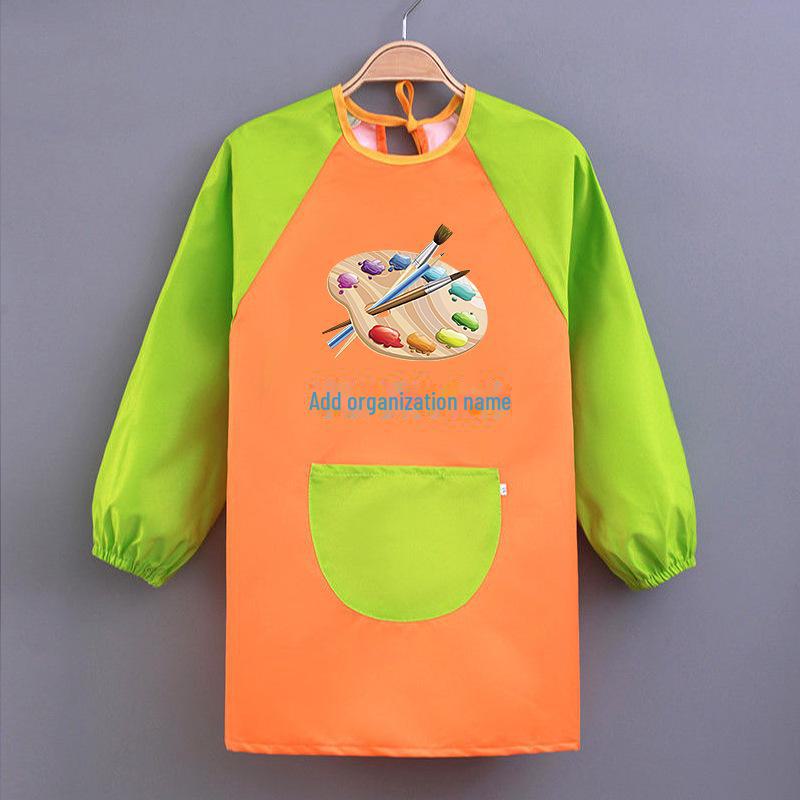 Kid's Waterproof Long-sleeved Reversible Painting Smock with Kindergarten Print - Protecting Clothes for Messy Activities.