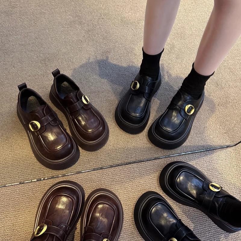 Leather Platform Loafers Women's Shoes 2025 Spring and Summer New Popular Height Increase Small British Style Small Leather Shoes Single Shoes