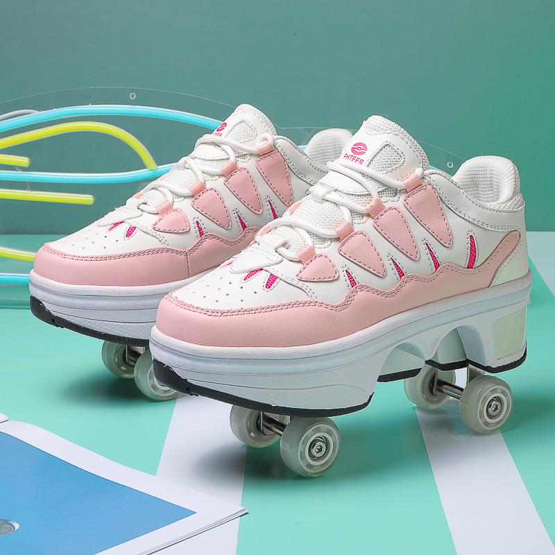 Раздвижные Деформируемые Роликовые и Ледовые Коньки для Взрослых и Детей - Двухрядный, Четырехколесный Дизайн, Невидимые Роликовые Коньки для Мужчин и Женщин.