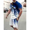 Men's Suit Casual Simple Pattern Printing T-shirt Hawaiian Casual Vacation T-shirt Two Piece Quick Drying Short Sleeved Men Set