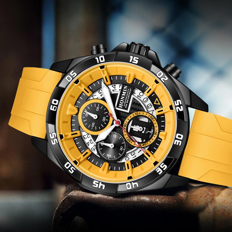 Роскошные Мужские Наручные Часы Топ Кварцевые Оригинальный Силиконовый Ремешок Мужские Часы Дата Хронограф Водонепроницаемые Светящиеся Мужские Часы Мужские+Коробка