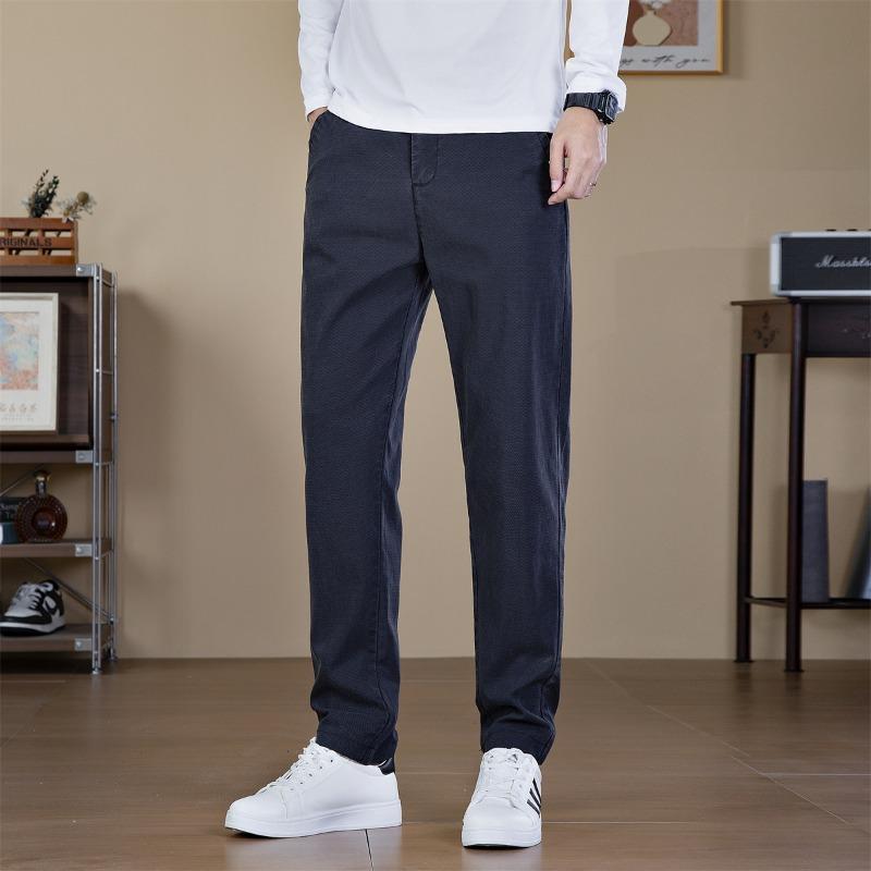 Мужские брюки в стиле business casual, мужские осенне-зимние эластичные дышащие брюки, синие прямые, модные свободные брюки для мальчиков