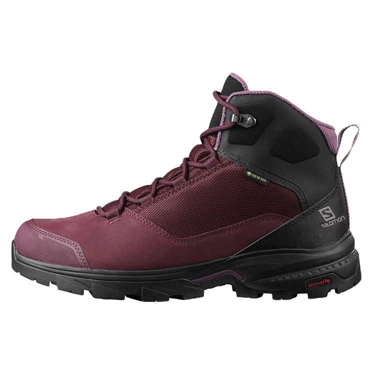SALOMON Outward Gore-Tex Comfortable Daily Wear Durable High-Top Hiking Shoes Women Hiking Shoes Burgundy 409580