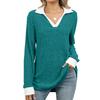 Autumn Stretch Top for Women Winter Knitted Pullovers Fashion Lapel Patchwork Color Long Sleeves Loose T-shirt