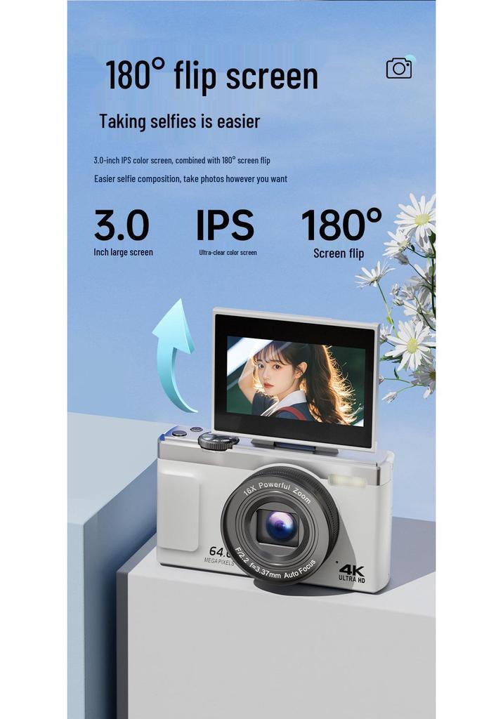 New Student 6400W HD Multifunctional Digital Camera with 180° Flip Screen