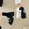 Thick Heel Loafers for Women's 2025 Spring New Popular Versatile Niche Round Head Thick Sole Black Round Head Small Leather Shoes for Women