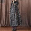 Women Print Floral Dresses Print Floral Robes Plus Cotton Warm Winter Clothes Long Sleeve A-Line Female Dress