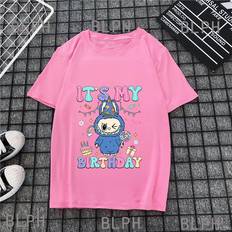 Летняя новая футболка с принтом Labubu для мужчин и девочек, детская футболка, с коротким рукавом, дышащая и впитывающая пот