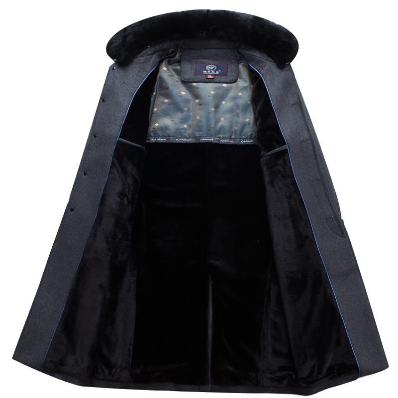 Мужское шерстяное длинное пальто, зимнее кашемировое пальто из натурального кроличьего меха, толстое теплое зимнее мужское полупальто с меховой подкладкой