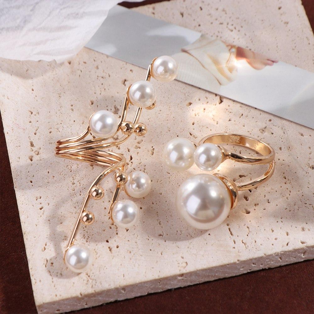 Gold Color Pearl Ring Adjustable Beach Party Ring Gifts Hand Jewelry Fashion Jewelry  Beach