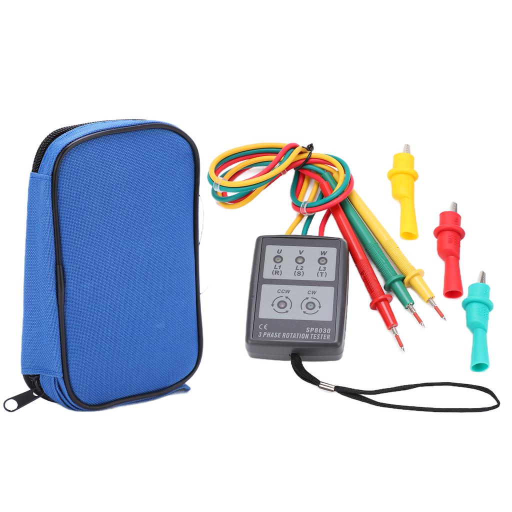 SP8030 3 Phase Sequence Rotation Meter Compact Handheld Battery Free Industrial Phase Rotation Tester