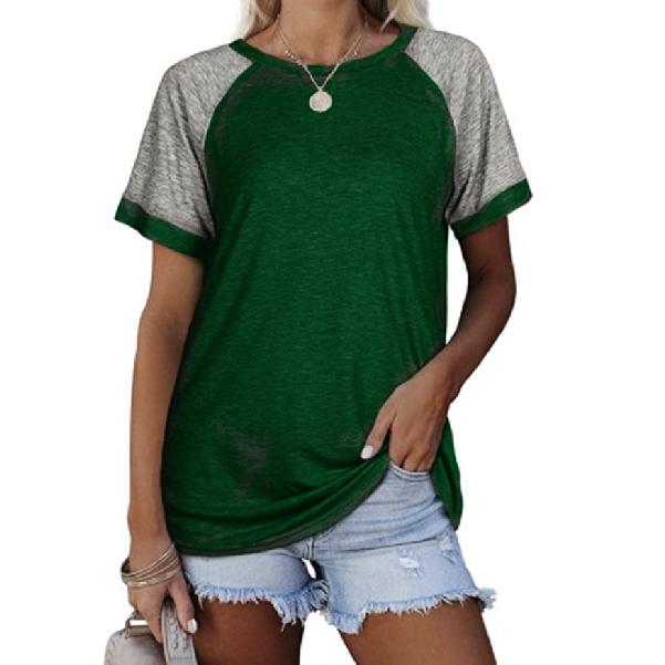2026 Spring/Summer New Round Neck Color Block Short Sleeve Women's T-Shirt Top