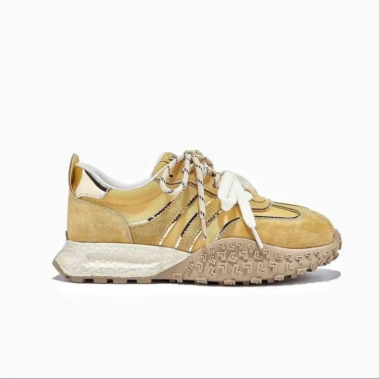 Толстая подошва с круглым носком, шнуровка, цвет соответствует моде, все удобно, нескользящие, дышащие, спортивные, повседневные женские туфли