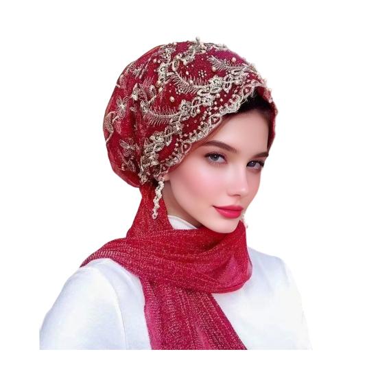 Lace Stretch Turban Hat for Women Pre-Tied Head Scarf Wrap Slip-on Chemo Hat Soft Skull Cap for Hair Loss