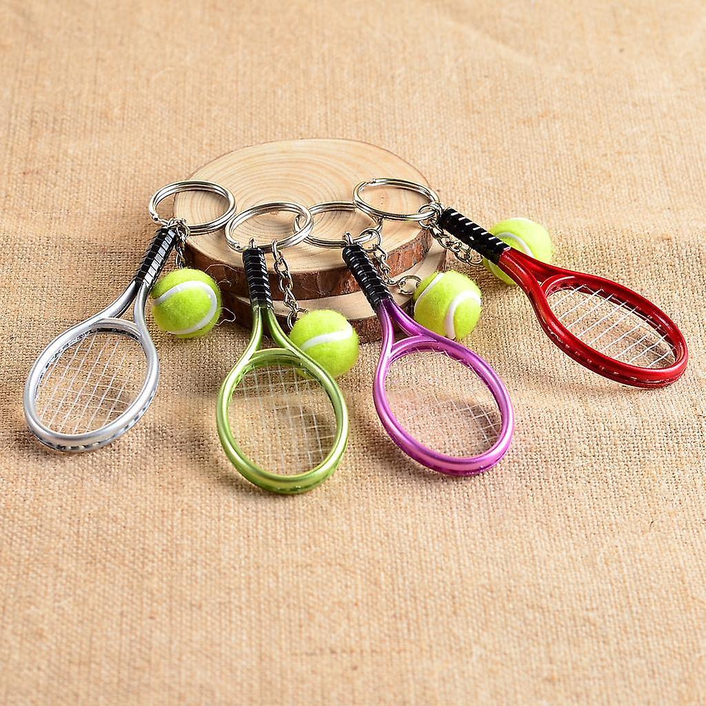 Tennis Racket Ball Lovely Alloy Pendant Key Chain Hanging Ornament Silver