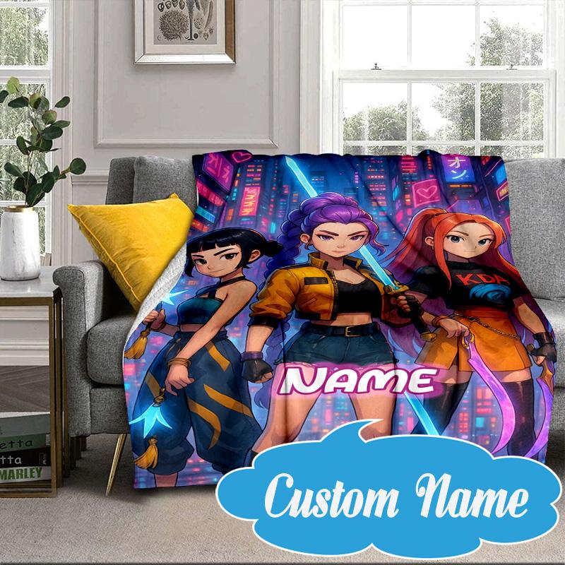Custom Name KPop Cartoon Blanket bed sofa Blanket Flannel Blanket for Camping, Hiking, Picnic Essentials,gift for Fan family