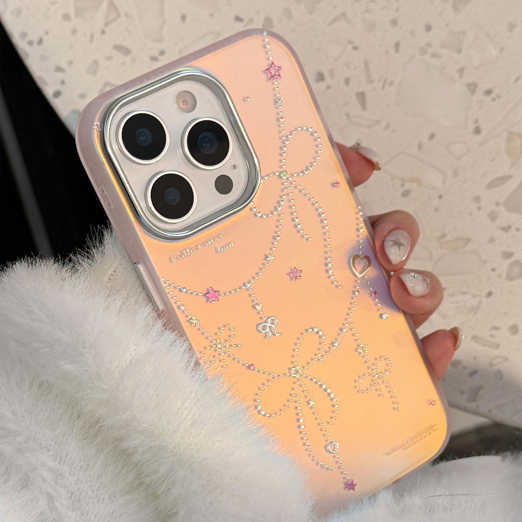 Позолоченный стиль принцессы для чехла на телефон IPhone17 15 Розовый Лазерный Бант 16 Promax Противоударный 13 Жесткий